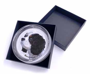 Tri-Col King Charles-With Love Glass Paperweight in Gift Box