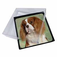 4x Blenheim King Charles Spaniel Picture Table Coasters Set in Gift Box - Advanta Group®