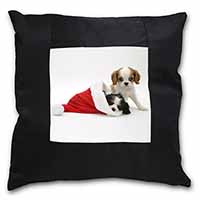 Christmas King Charles Black Satin Feel Scatter Cushion