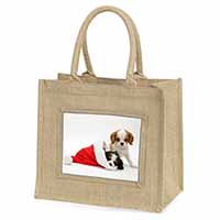 Christmas King Charles Natural/Beige Jute Large Shopping Bag