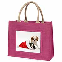 Christmas King Charles Large Pink Jute Shopping Bag