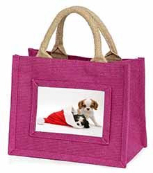 Christmas King Charles Little Girls Small Pink Jute Shopping Bag