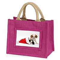 Christmas King Charles Little Girls Small Pink Jute Shopping Bag