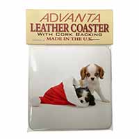 Christmas King Charles Single Leather Photo Coaster