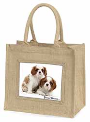 Blenheim King Charles Spaniels Natural/Beige Jute Large Shopping Bag