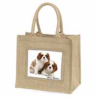 Blenheim King Charles Spaniels Natural/Beige Jute Large Shopping Bag