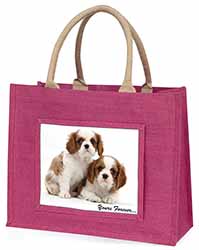 Blenheim King Charles Spaniels Large Pink Jute Shopping Bag