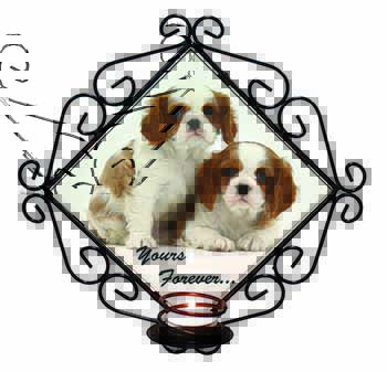 Blenheim King Charles Spaniels Wrought Iron Wall Art Candle Holder