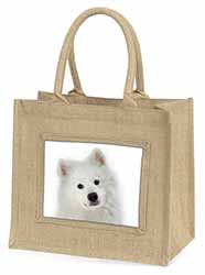 Samoyed Dog Natural/Beige Jute Large Shopping Bag