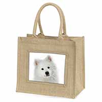 Samoyed Dog Natural/Beige Jute Large Shopping Bag