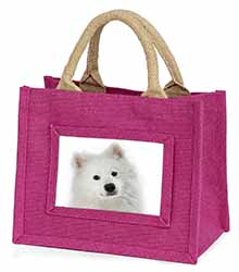 Samoyed Dog Little Girls Small Pink Jute Shopping Bag