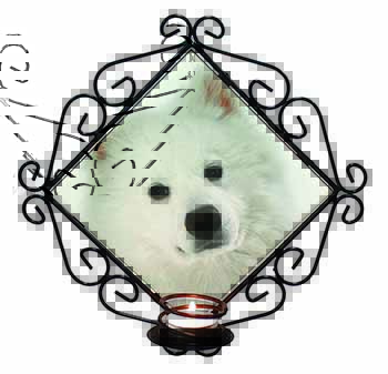 Samoyed Dog Wrought Iron Wall Art Candle Holder