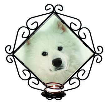 Samoyed Dog Wrought Iron Wall Art Candle Holder