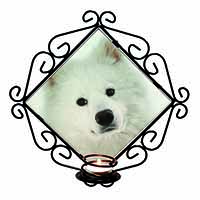 Samoyed Dog Wrought Iron Wall Art Candle Holder