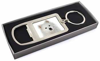 Samoyed Dog Chrome Metal Bottle Opener Keyring in Box