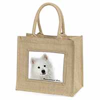Samoyed Dog with Love Natural/Beige Jute Large Shopping Bag