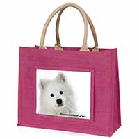 Samoyed Dog with Love Large Pink Jute Shopping Bag