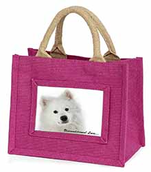 Samoyed Dog with Love Little Girls Small Pink Jute Shopping Bag