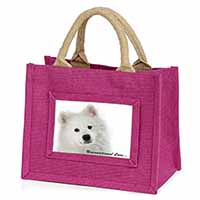 Samoyed Dog with Love Little Girls Small Pink Jute Shopping Bag