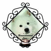 Samoyed Dog with Love Wrought Iron Wall Art Candle Holder