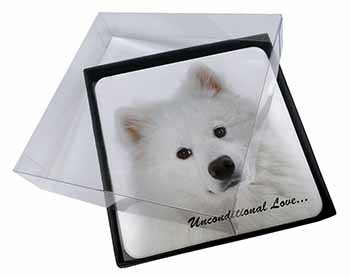 4x Samoyed Dog with Love Picture Table Coasters Set in Gift Box