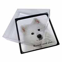 4x Samoyed Dog with Love Picture Table Coasters Set in Gift Box