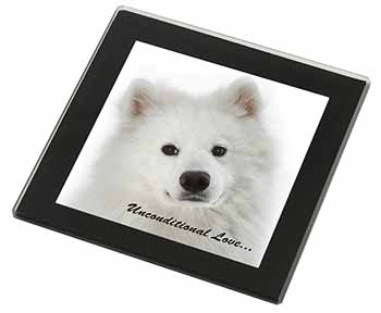Samoyed Dog with Love Black Rim High Quality Glass Coaster