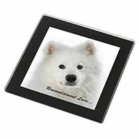 Samoyed Dog with Love Black Rim High Quality Glass Coaster