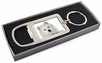 Samoyed Dog with Love Chrome Metal Bottle Opener Keyring in Box