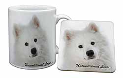 Samoyed Dog with Love Mug and Coaster Set
