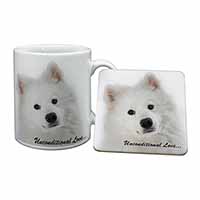 Samoyed Dog with Love Mug and Coaster Set