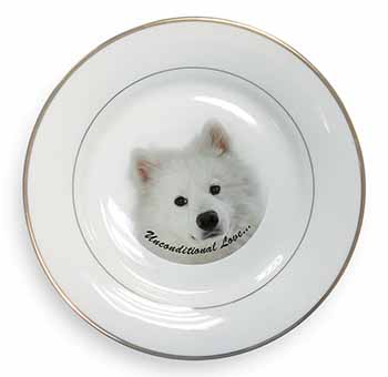 Samoyed Dog with Love Gold Rim Plate Printed Full Colour in Gift Box