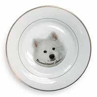 Samoyed Dog with Love Gold Rim Plate Printed Full Colour in Gift Box