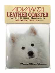 Samoyed Dog with Love Single Leather Photo Coaster