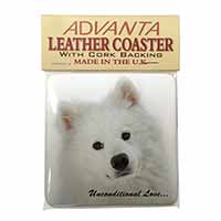 Samoyed Dog with Love Single Leather Photo Coaster