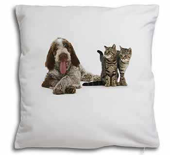 Italian Spinone Dog and Kittens Soft White Velvet Feel Scatter Cushion