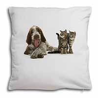 Italian Spinone Dog and Kittens Soft White Velvet Feel Scatter Cushion