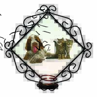 Italian Spinone Dog and Kittens Wrought Iron Wall Art Candle Holder