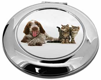 Italian Spinone Dog and Kittens Make-Up Round Compact Mirror