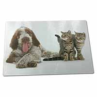 Large Glass Cutting Chopping Board Italian Spinone Dog and Kittens