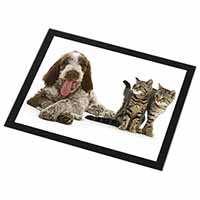 Italian Spinone Dog and Kittens Black Rim High Quality Glass Placemat