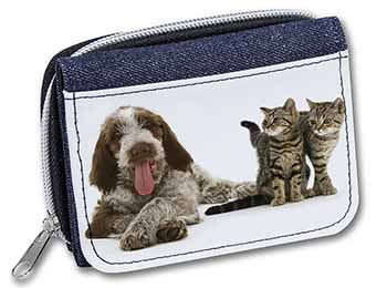 Italian Spinone Dog and Kittens Unisex Denim Purse Wallet