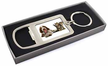 Italian Spinone Dog and Kittens Chrome Metal Bottle Opener Keyring in Box