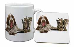 Italian Spinone Dog and Kittens Mug and Coaster Set