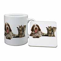 Italian Spinone Dog and Kittens Mug and Coaster Set