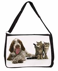 Italian Spinone Dog and Kittens Large Black Laptop Shoulder Bag School/College
