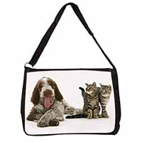 Italian Spinone Dog and Kittens Large Black Laptop Shoulder Bag School/College