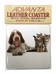 Italian Spinone Dog and Kittens Single Leather Photo Coaster