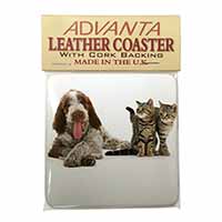 Italian Spinone Dog and Kittens Single Leather Photo Coaster