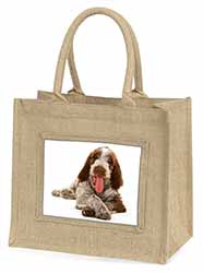 Italian Spinone Dog Natural/Beige Jute Large Shopping Bag